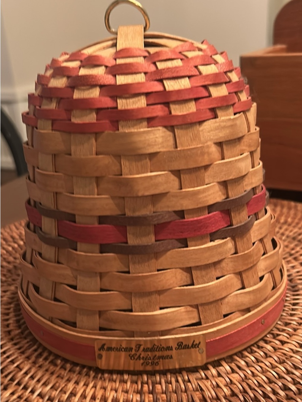 Red and Natural American tradition  7 in by 7 in Woven Bell Accent